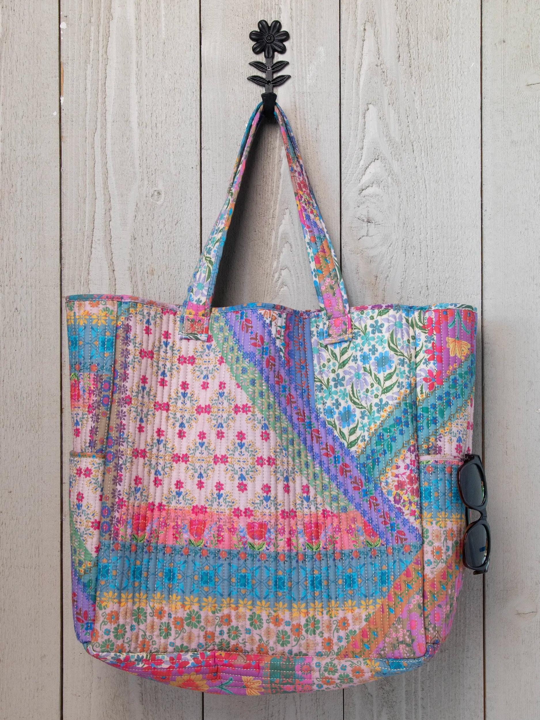 Reversible Quilted Tote Bag - Floral Patchwork Product Image
