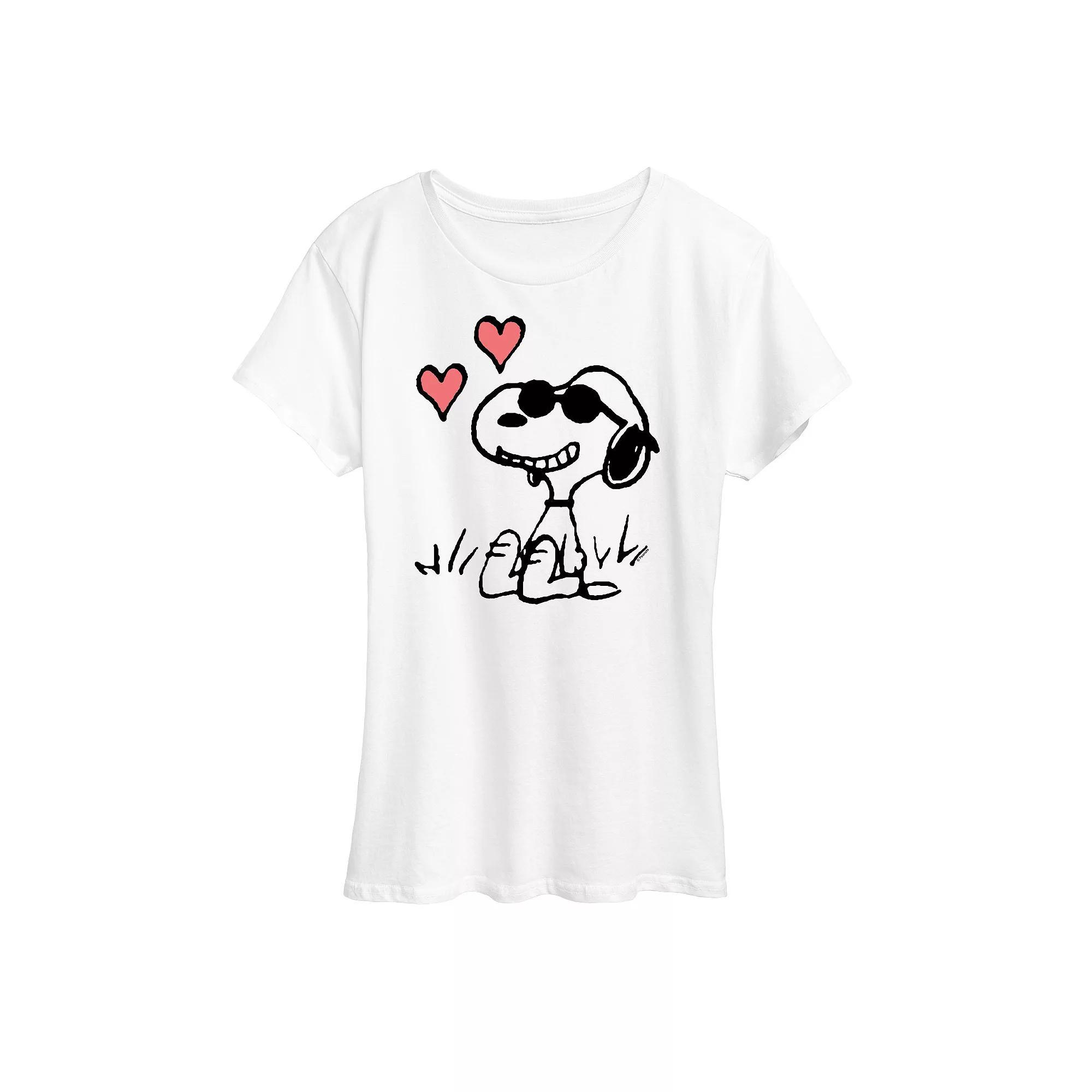 Womens Peanuts Snoopy Joe Cool Sitting Hearts Graphic Tee Product Image