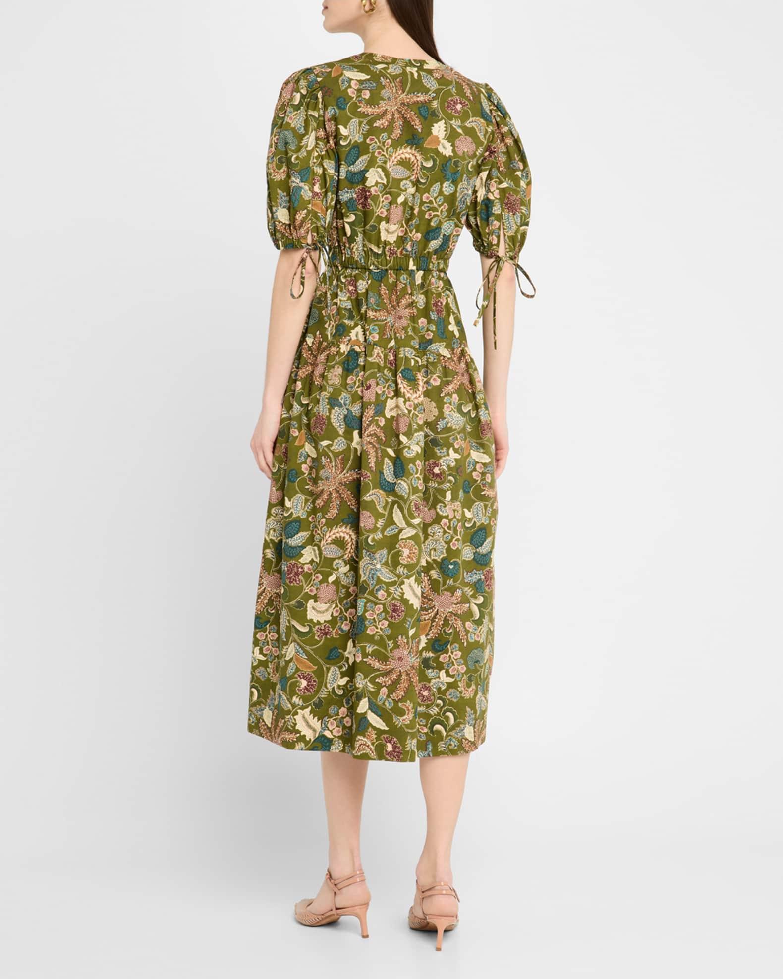Adriana Puff-Sleeve V-Neck Midi Dress Product Image