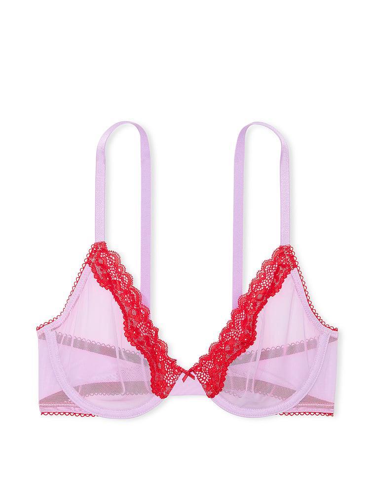 Tease Mesh Lace-Trim High-Leg Thong Panty Product Image