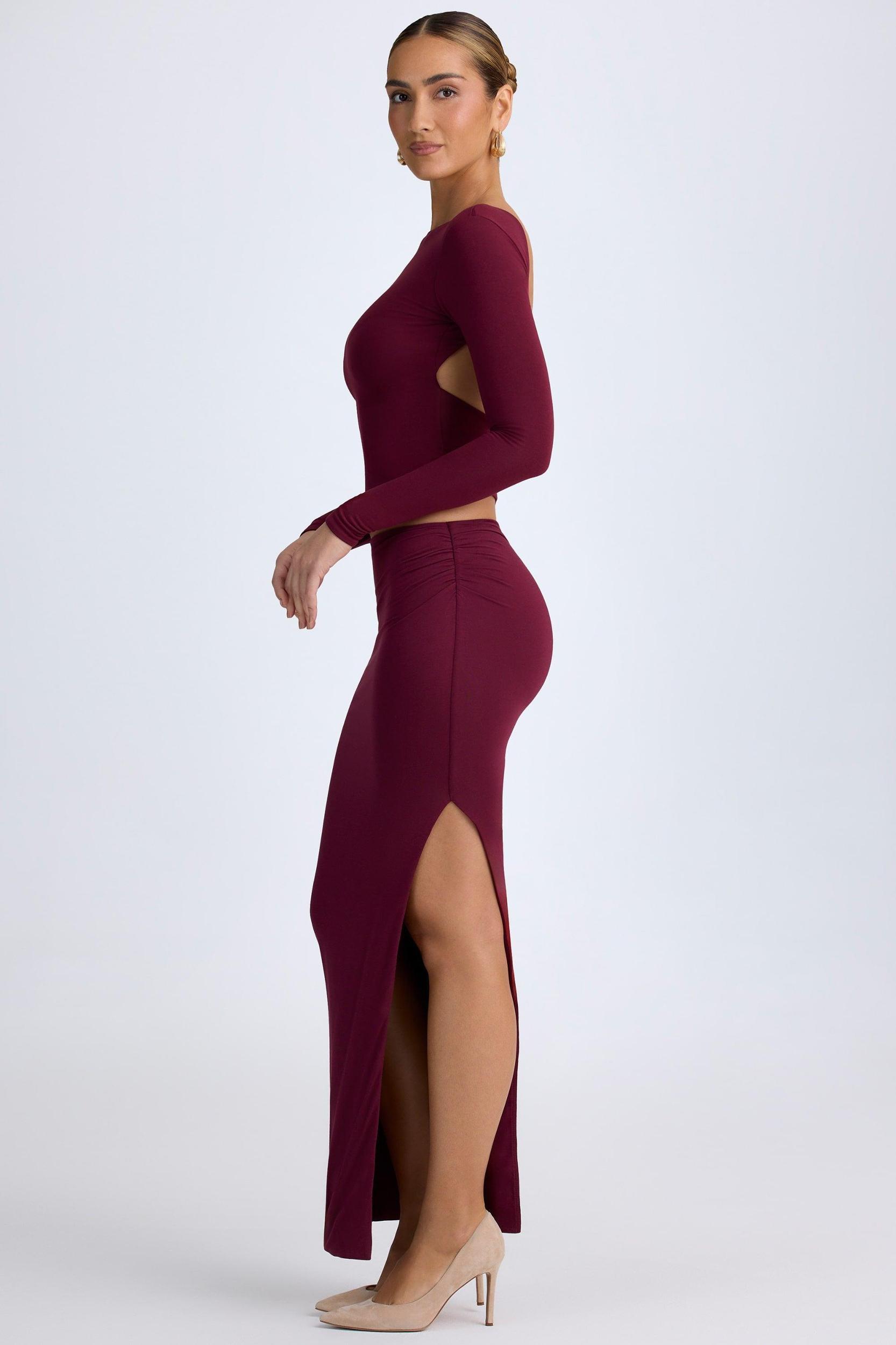 Modal Low-Rise Maxi Skirt in Wine Red Product Image