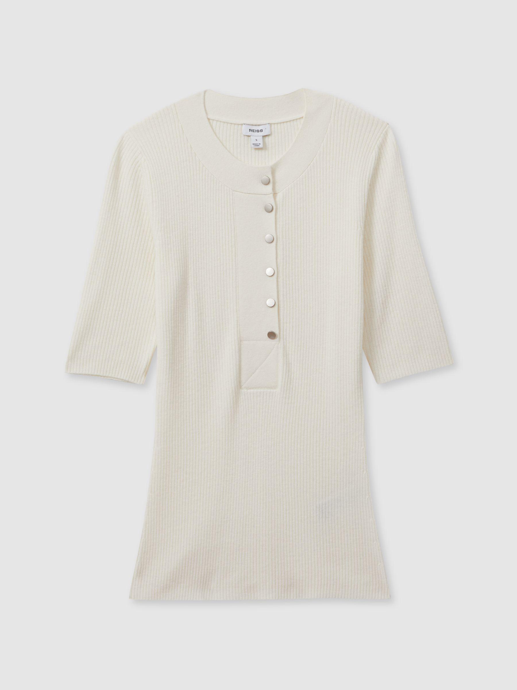 Wool Blend Button Detail Top in Ivory Product Image