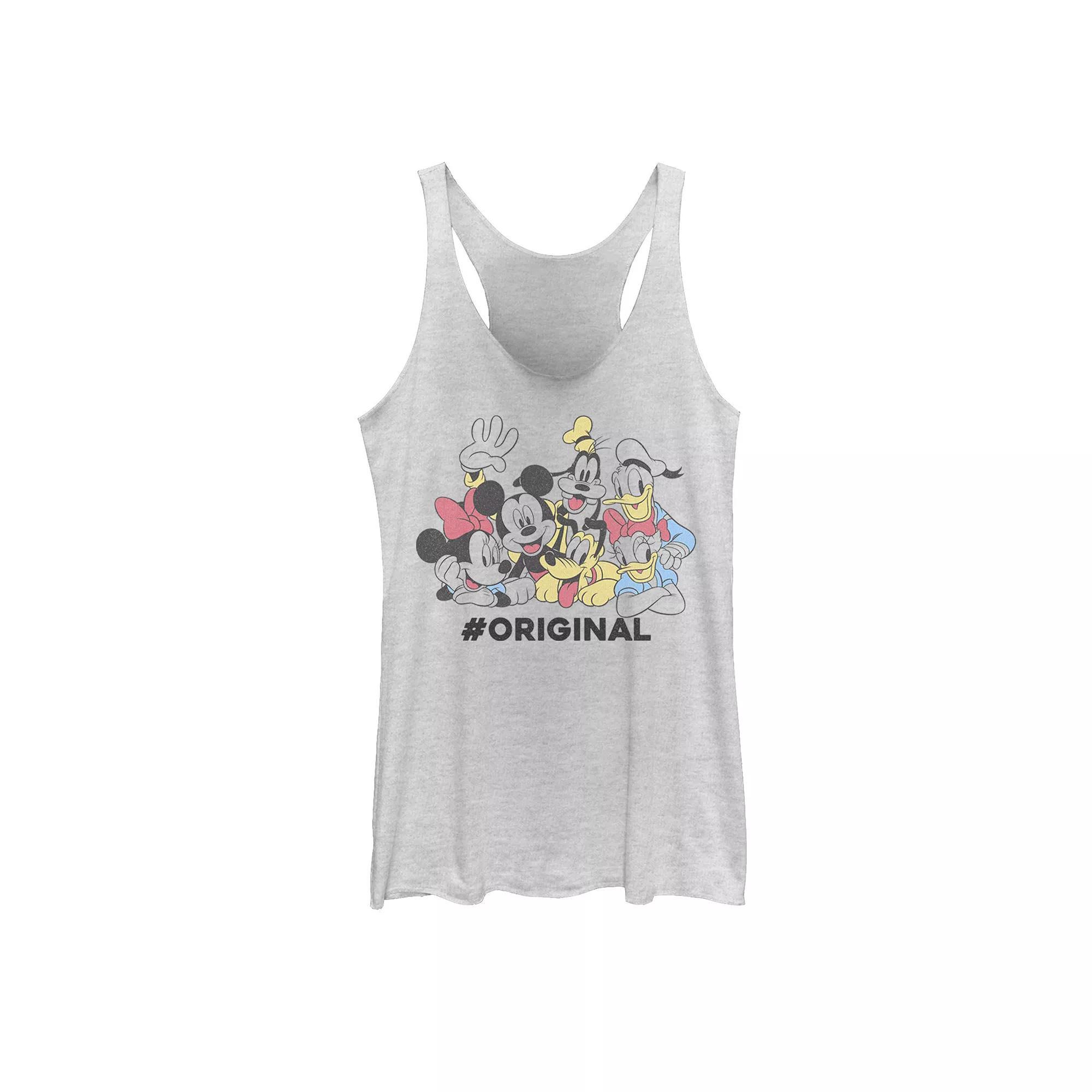 Disney's Mickey Mouse & Friends #Original Groupshot Juniors' Racerback Tank Top, Girl's, Size: Large, White Grey Product Image