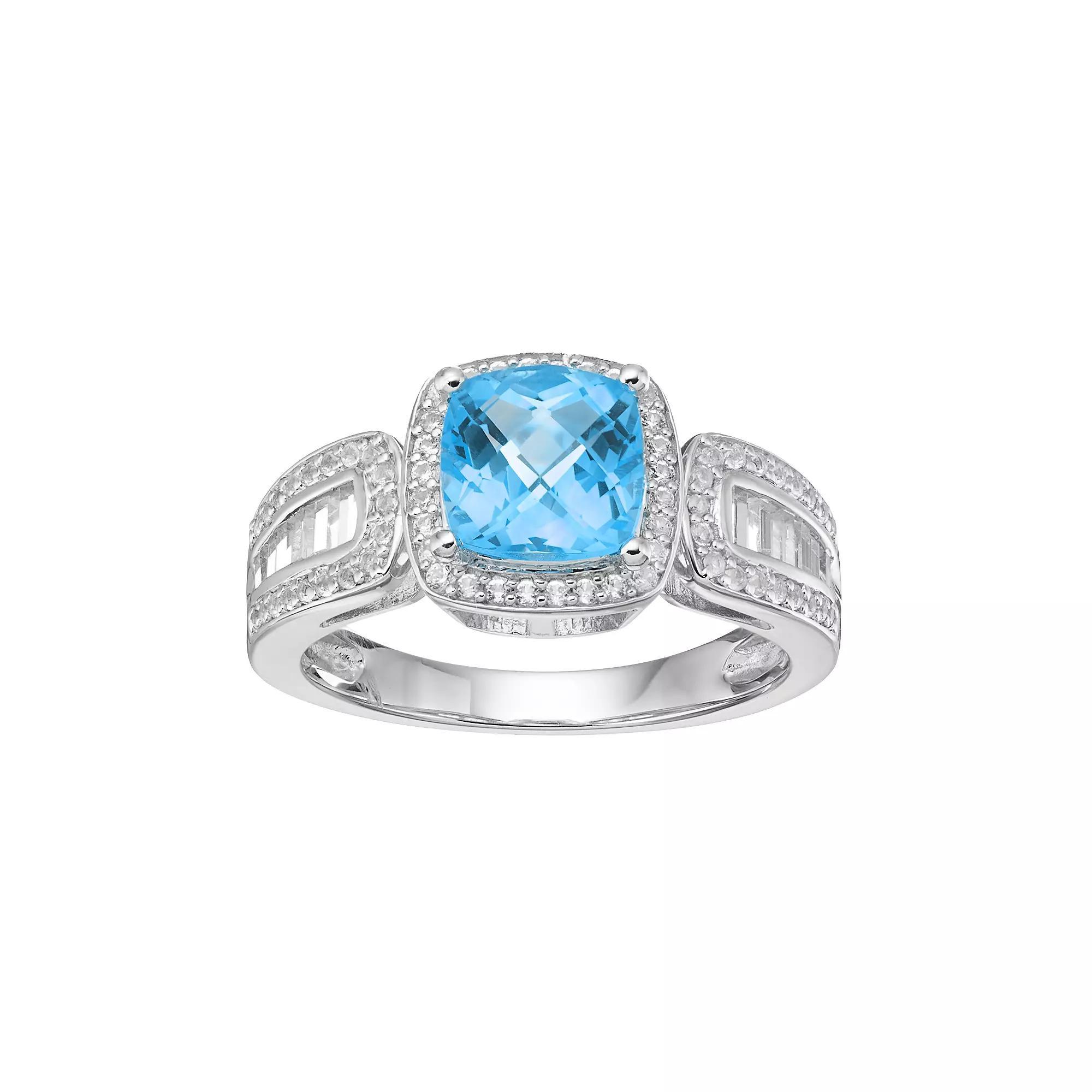 Sterling Silver Blue Topaz & Lab-Created White Sapphire Halo Ring, Women's, Size: 6 Product Image