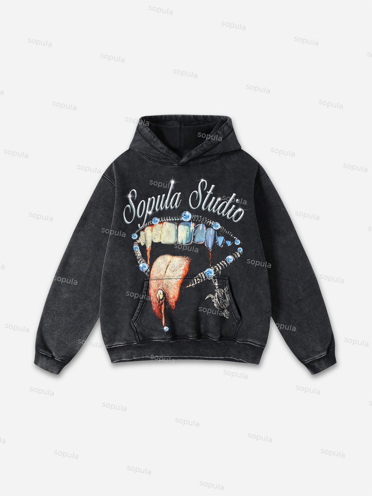 Blurred Network Portrait Graphic Washed Hoodie Product Image