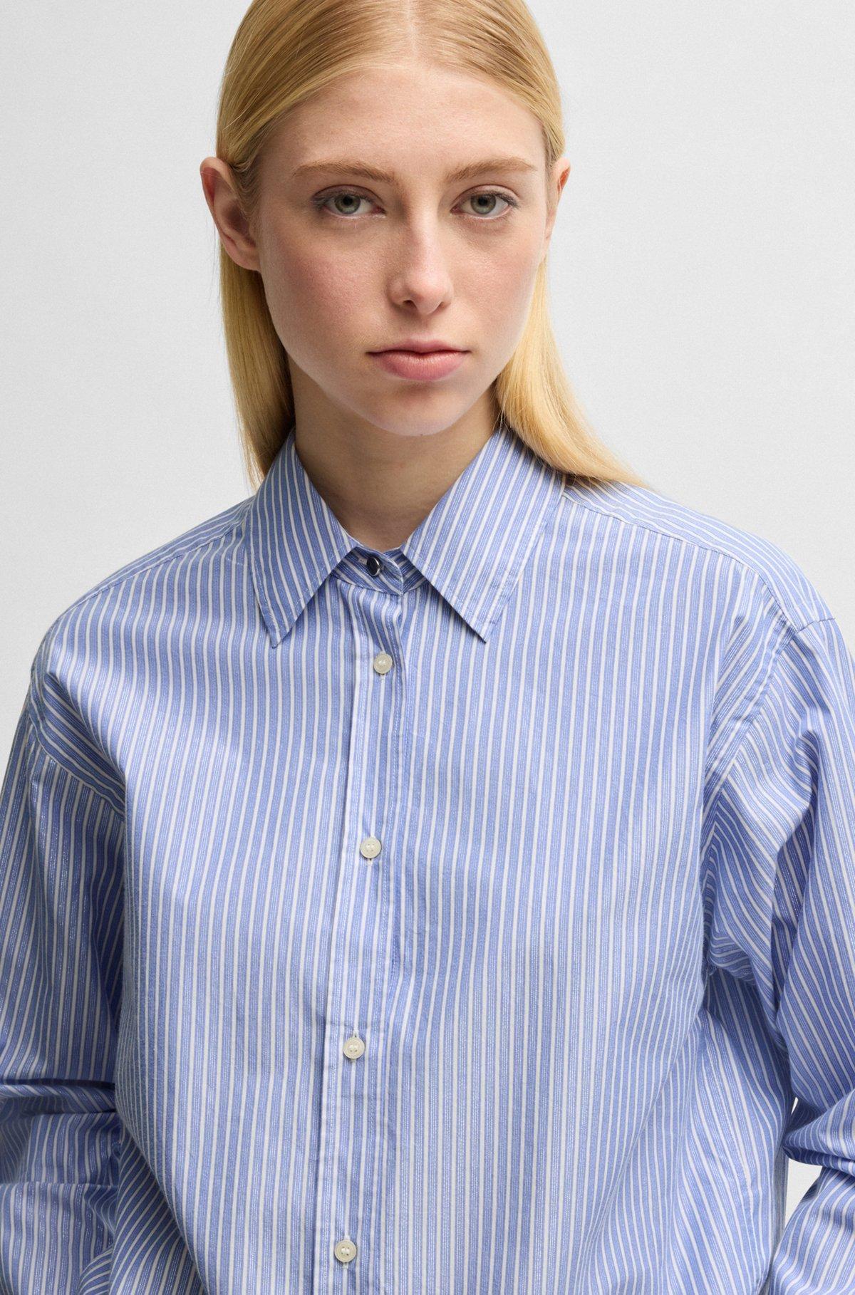 BOSS - Relaxed-fit blouse in striped poplin - Dark Blue Product Image