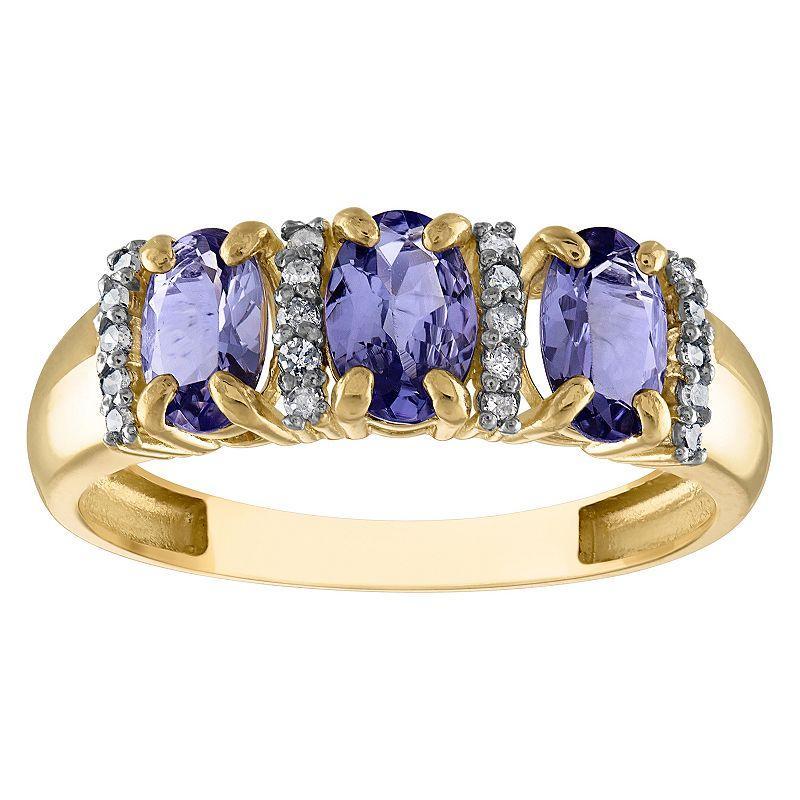 Tiara 10k Gold Gemstone & 1/10 Carat T.W. Diamond 3-Stone Ring, Women's, Green Product Image