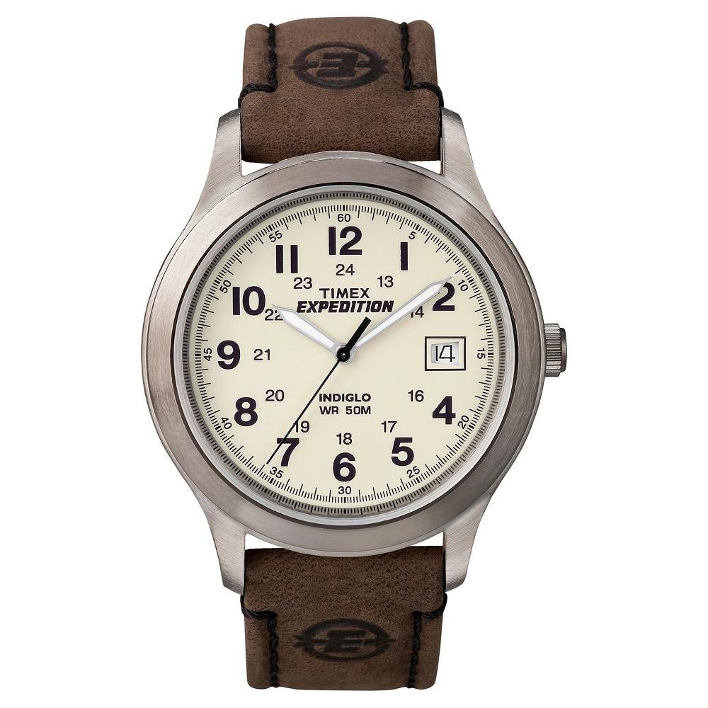 Timex® Men's Expedition Leather Watch - T49870KZ, Size: Large, Brown Product Image