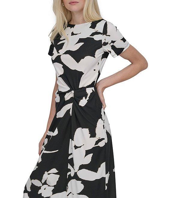 DKNY by Donna Karan Petite Size Short Sleeve Twisted Midi Dress Product Image