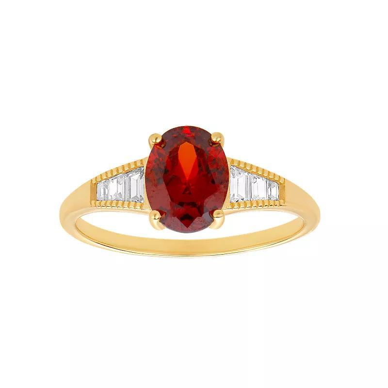 PRIMROSE Sterling Silver Oval & Baguette Cubic Zirconia Ring, Women's, Size: 7, Gold Tone And Red Product Image