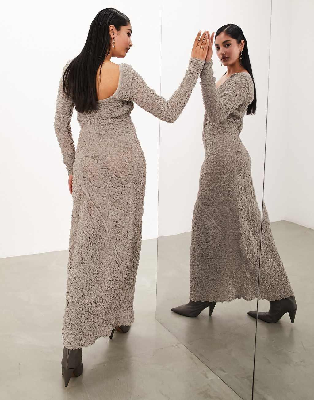 ASOS EDITION textured crinkle scoop neck maxi dress with seam detail Product Image