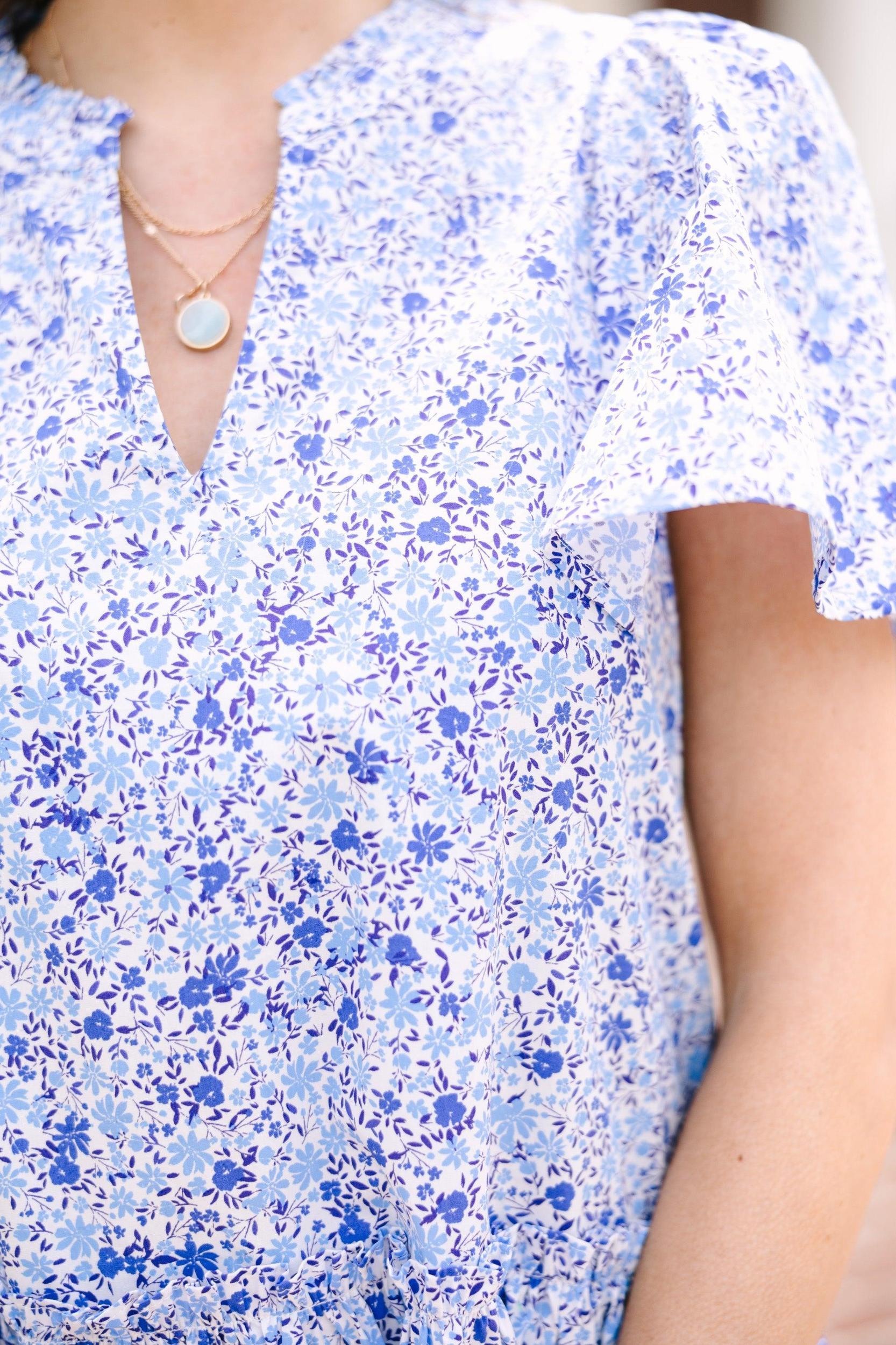 Make Your Heart Sing Blue Ditsy Floral Dress Female Product Image