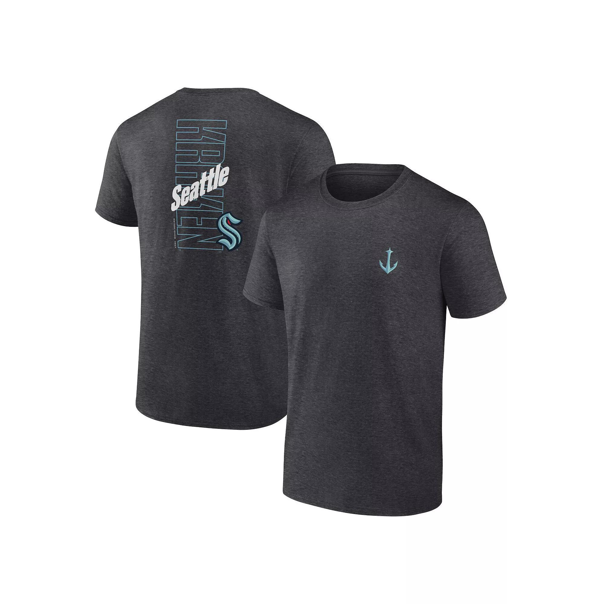 Men's Fanatics Heather Charcoal Seattle Kraken Backbone T-Shirt, Size: Large, Krk Charco Product Image