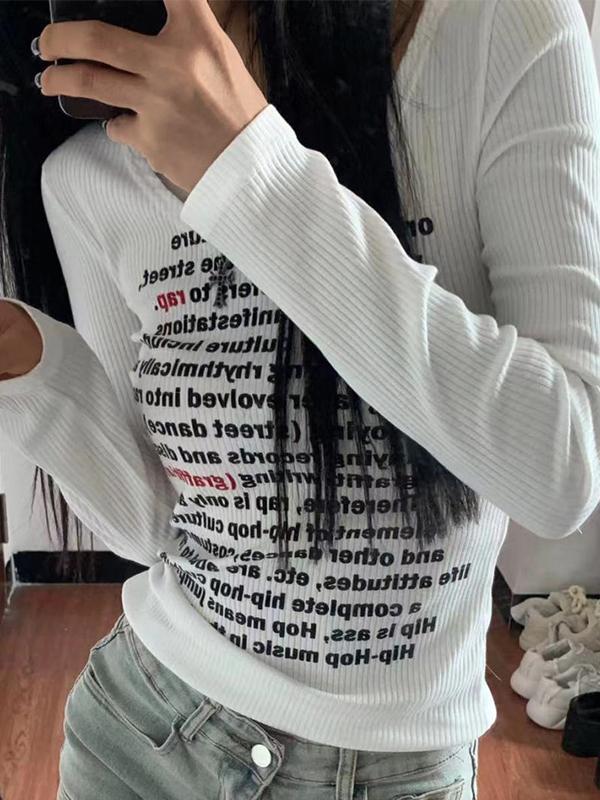 Letter Print U Neck Long Sleeve Knit Product Image