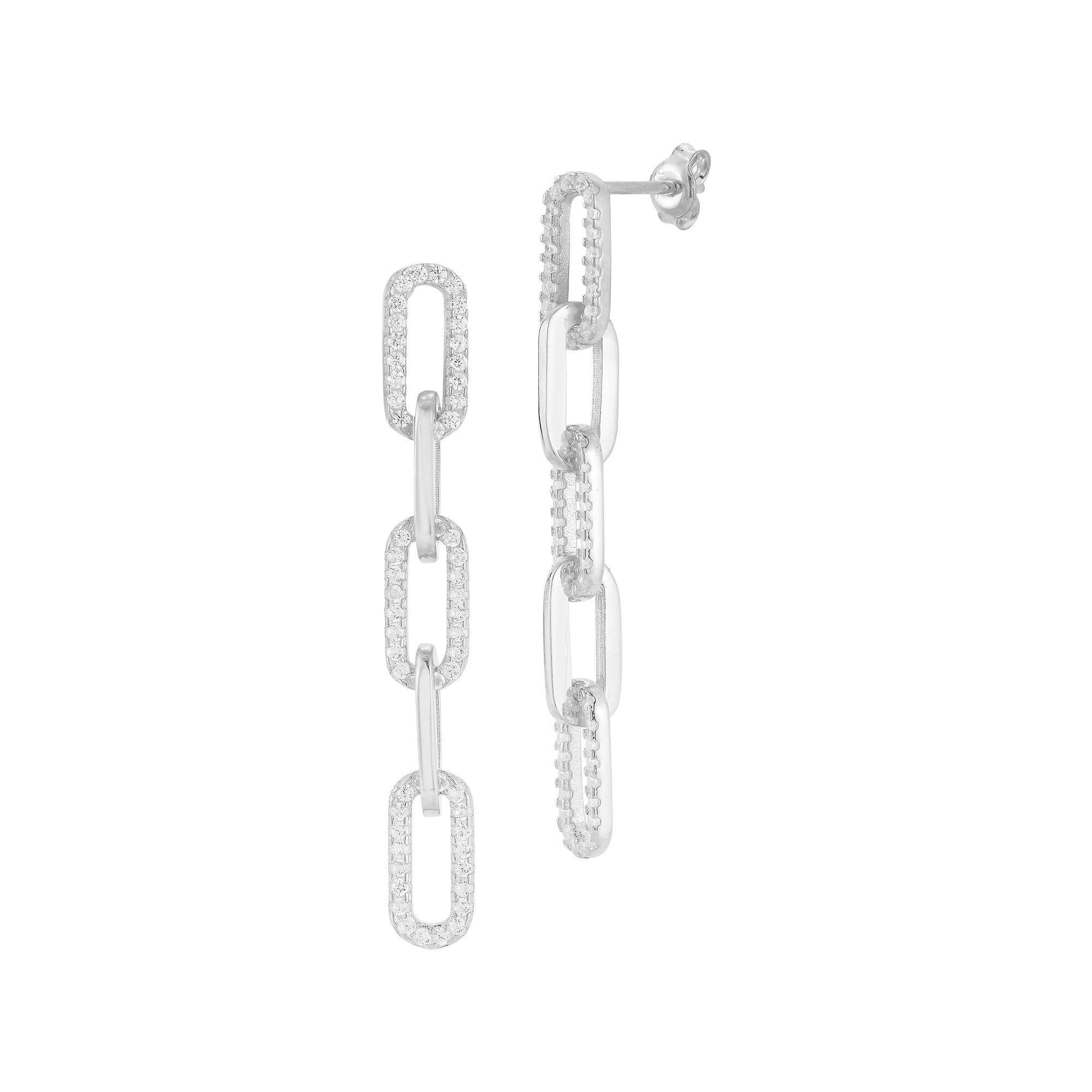Sunkissed Sterling Sterling Silver Cubic Zirconia Link Chain Drop Earrings, Women's, Silver Tone Product Image