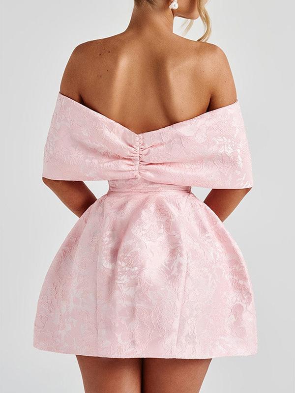 A-Line High Waisted Solid Color Off-The-Shoulder Mini Dresses Product Image
