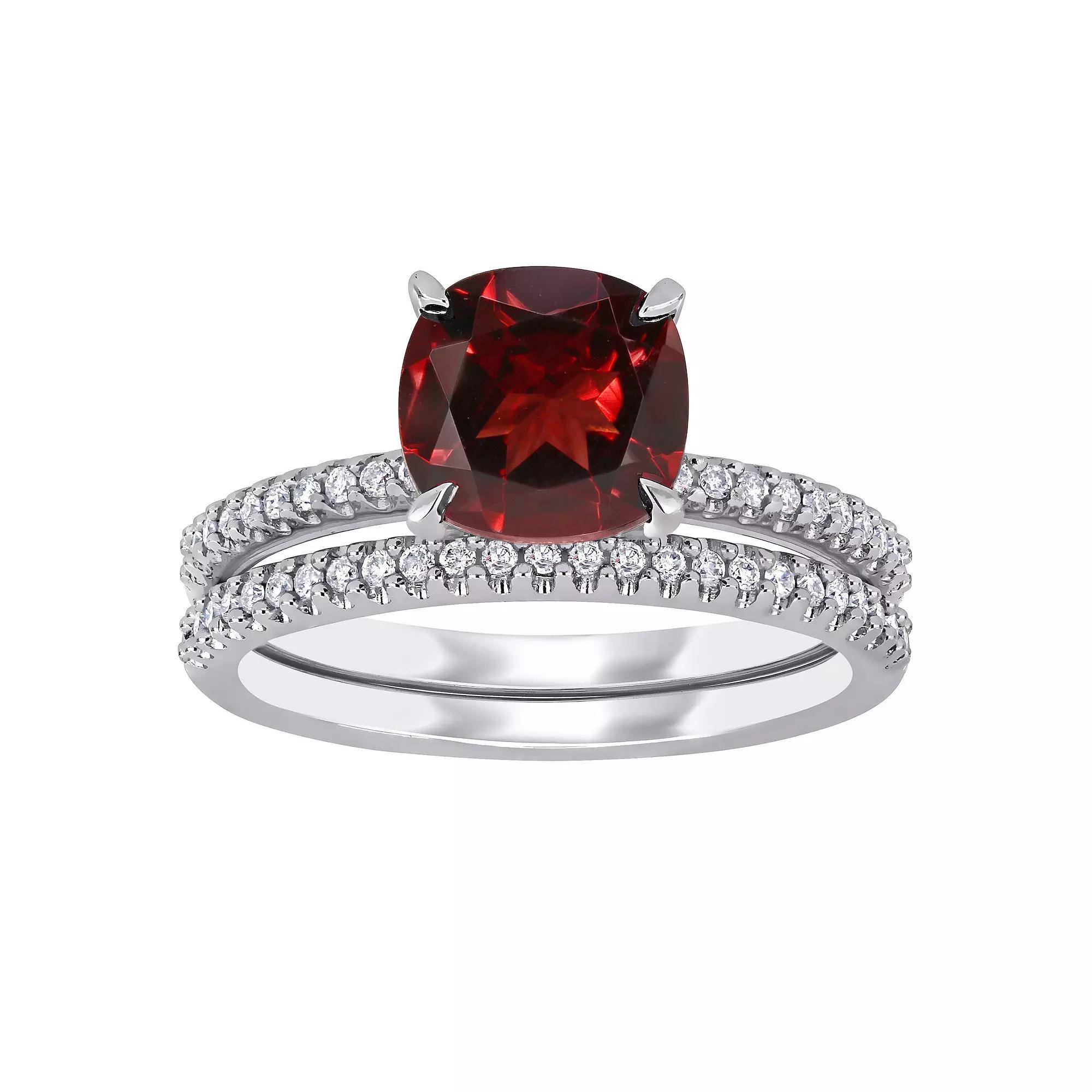 Stella Grace 14k White Gold Garnet & 1/4 Carat T.W. Diamond Engagement Ring Set, Women's, Size: 7.50, 14k Whgold Product Image