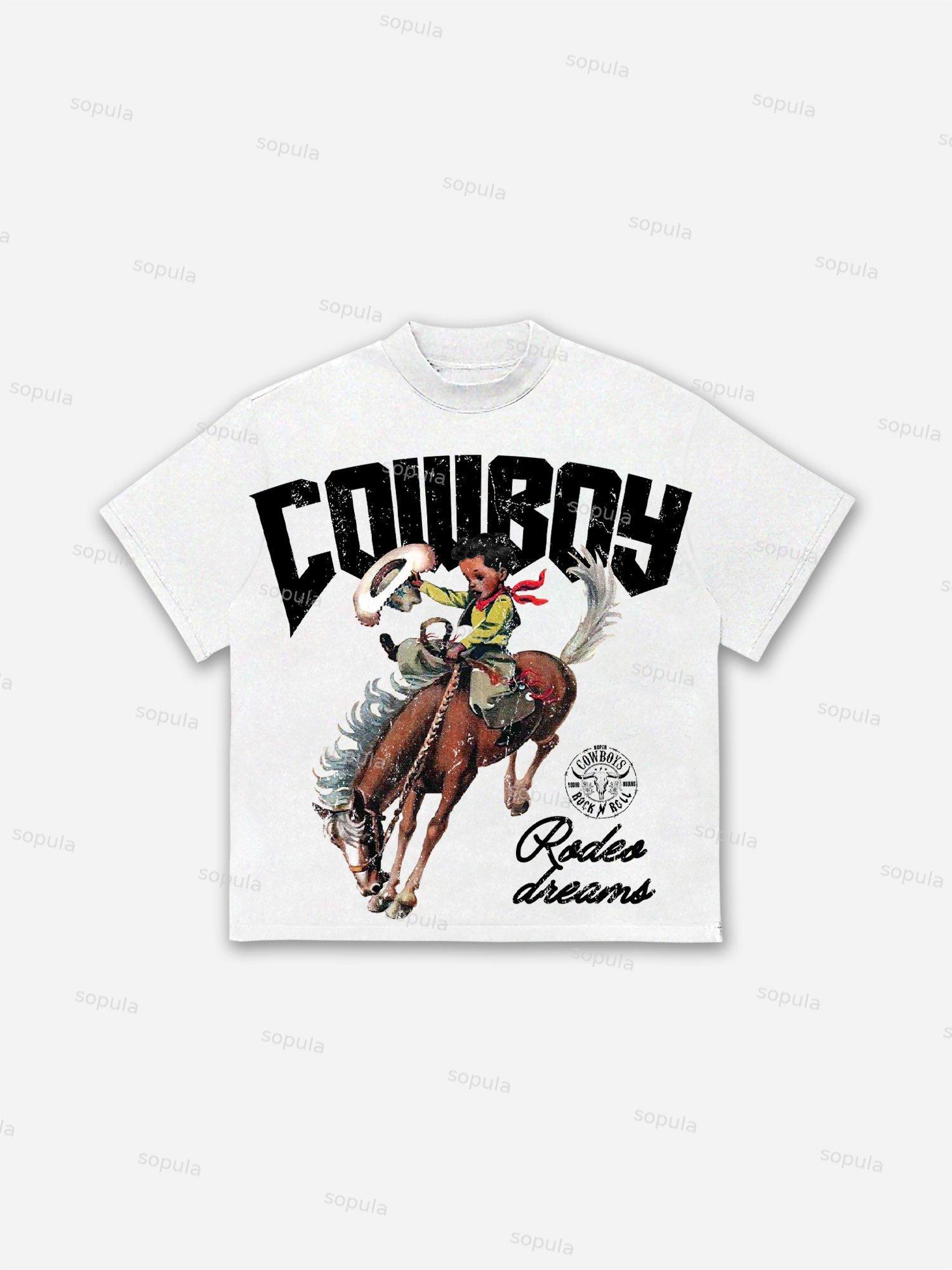 Cowboy Rodeo Dreams Print Cotton T-shirt Product Image