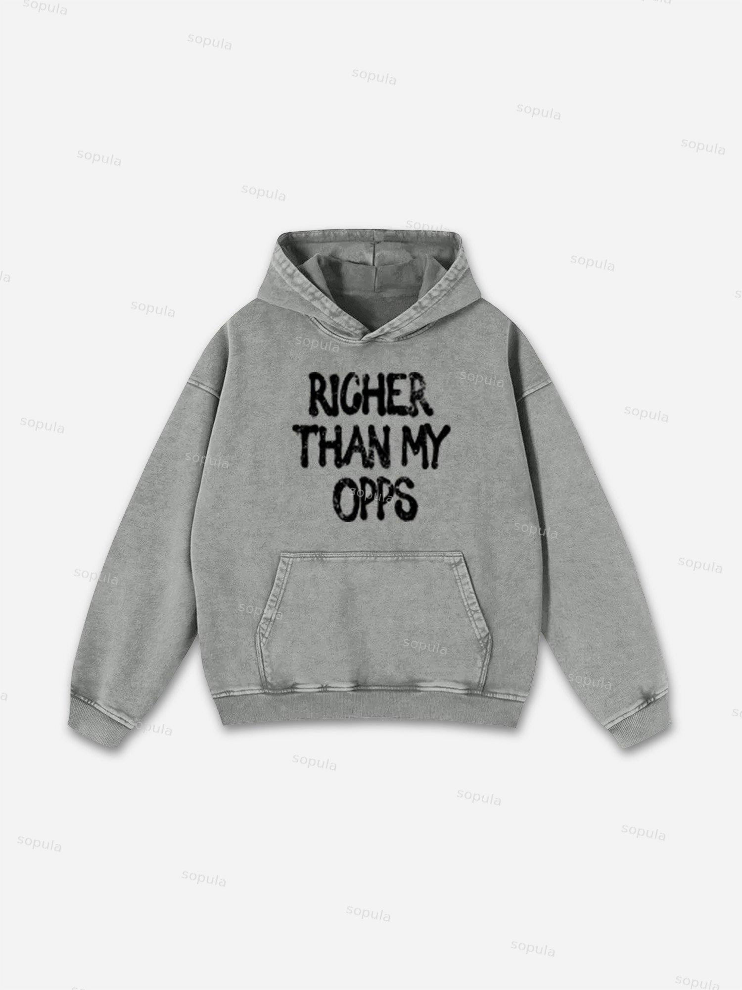 Richer Than My Opps Vintage Abstract Graphic Washed Hoodie Product Image