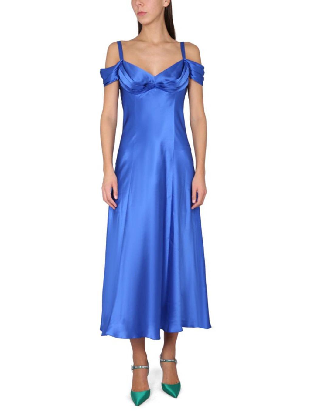 ALBERTA FERRETTI Cold-shoulder Silk Midi Dress In Blue Product Image