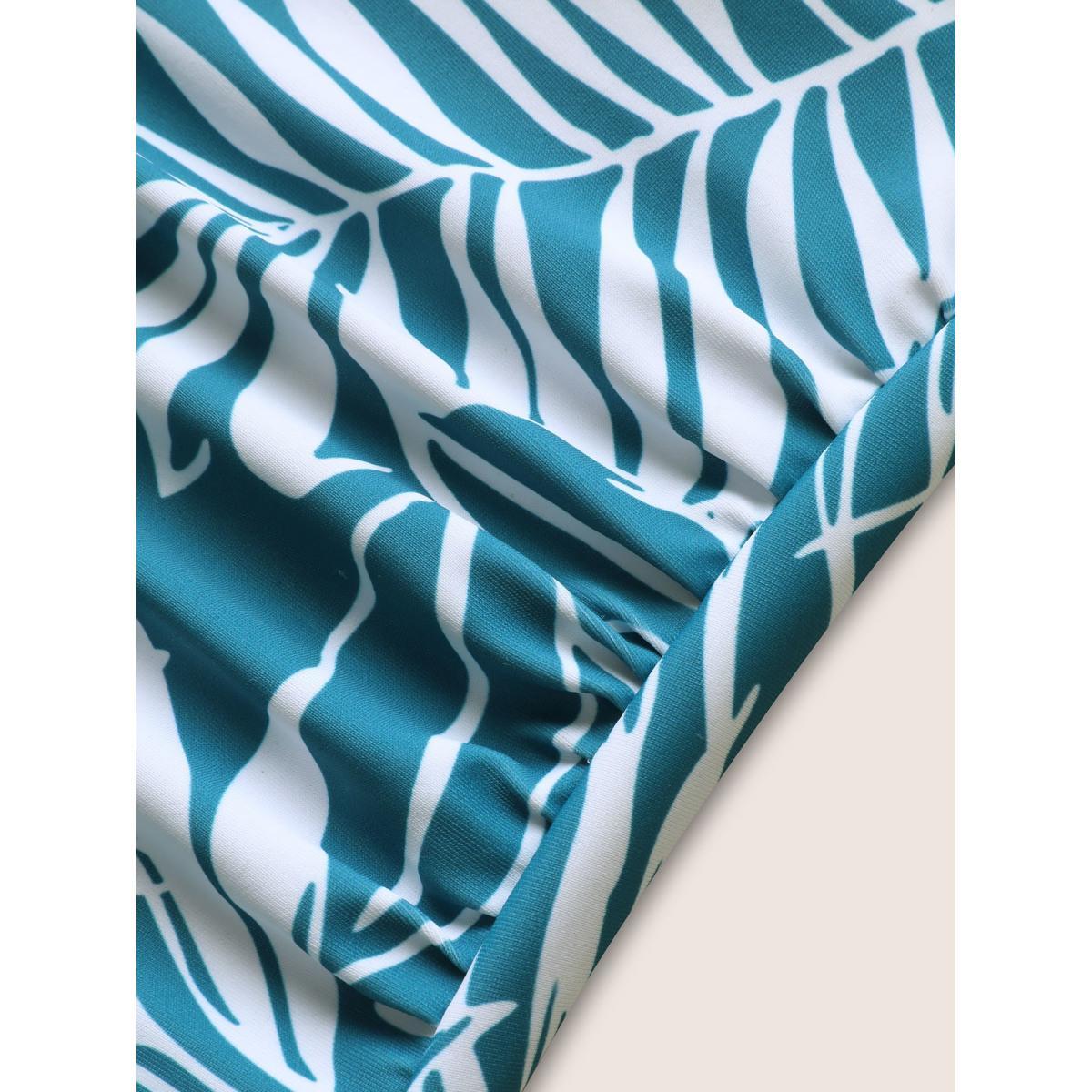 Plus Size Tropical Print Knotted Gathered One Piece Swimsuit Women's Swimwear Cerulean Beach Gathered Curve Bathing Suits High stretch One Pieces BloomChic 14-16/1X Product Image