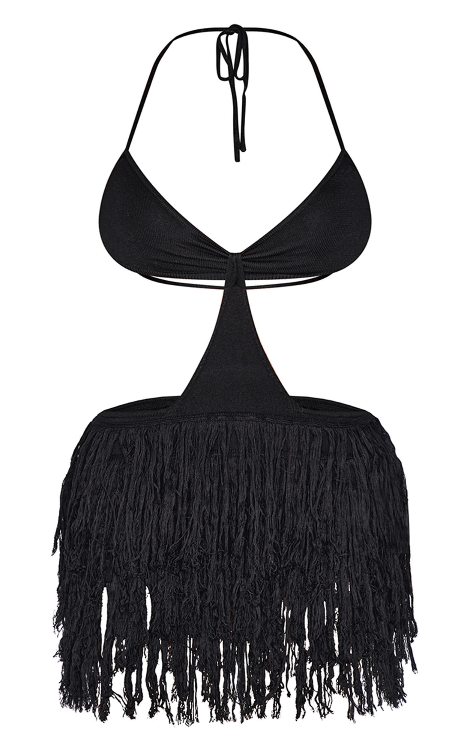 Shape Black Fringe Knit Cut Out Dress Product Image