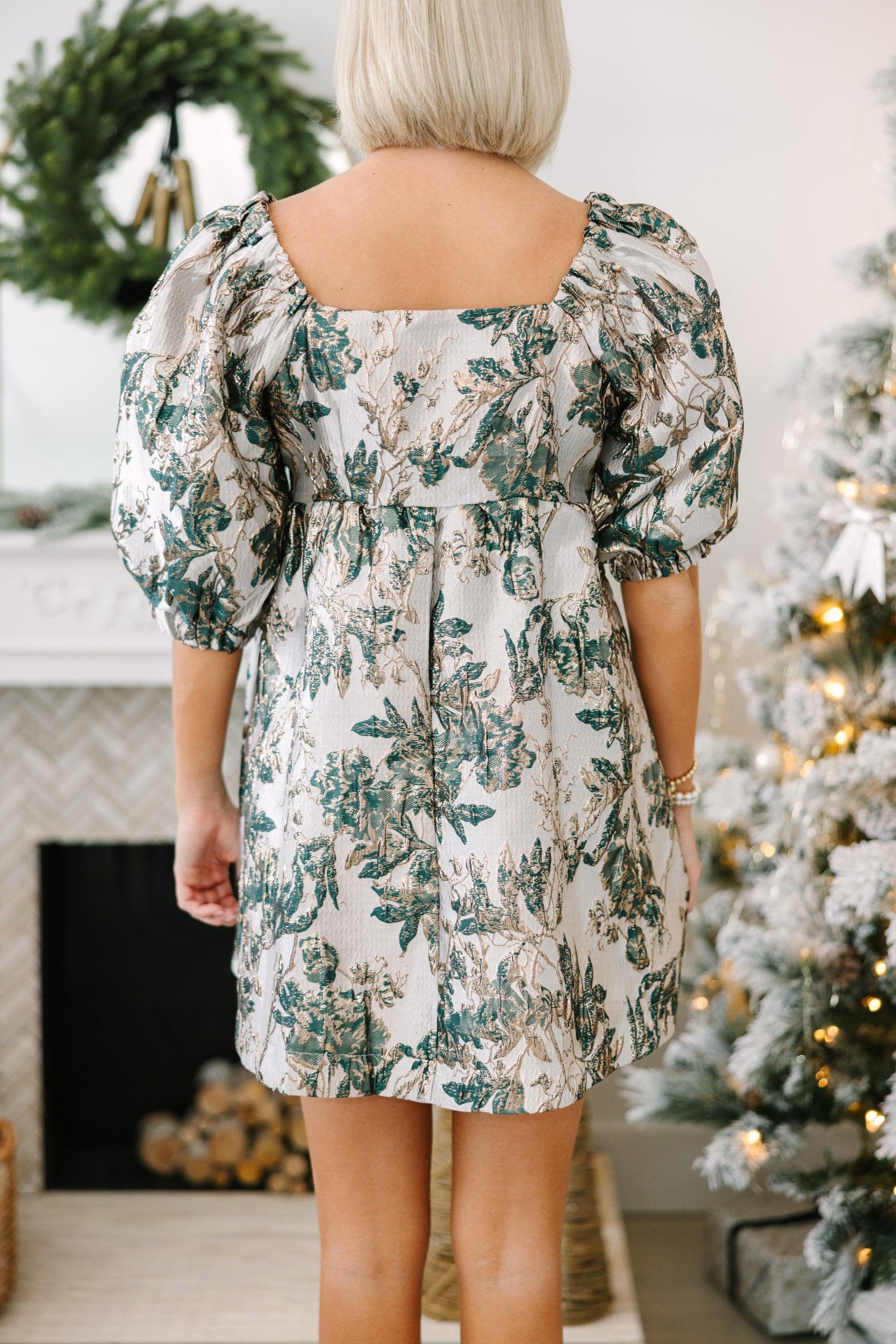 Good Days Ahead Hunter Green Metallic Floral Dress Female Product Image