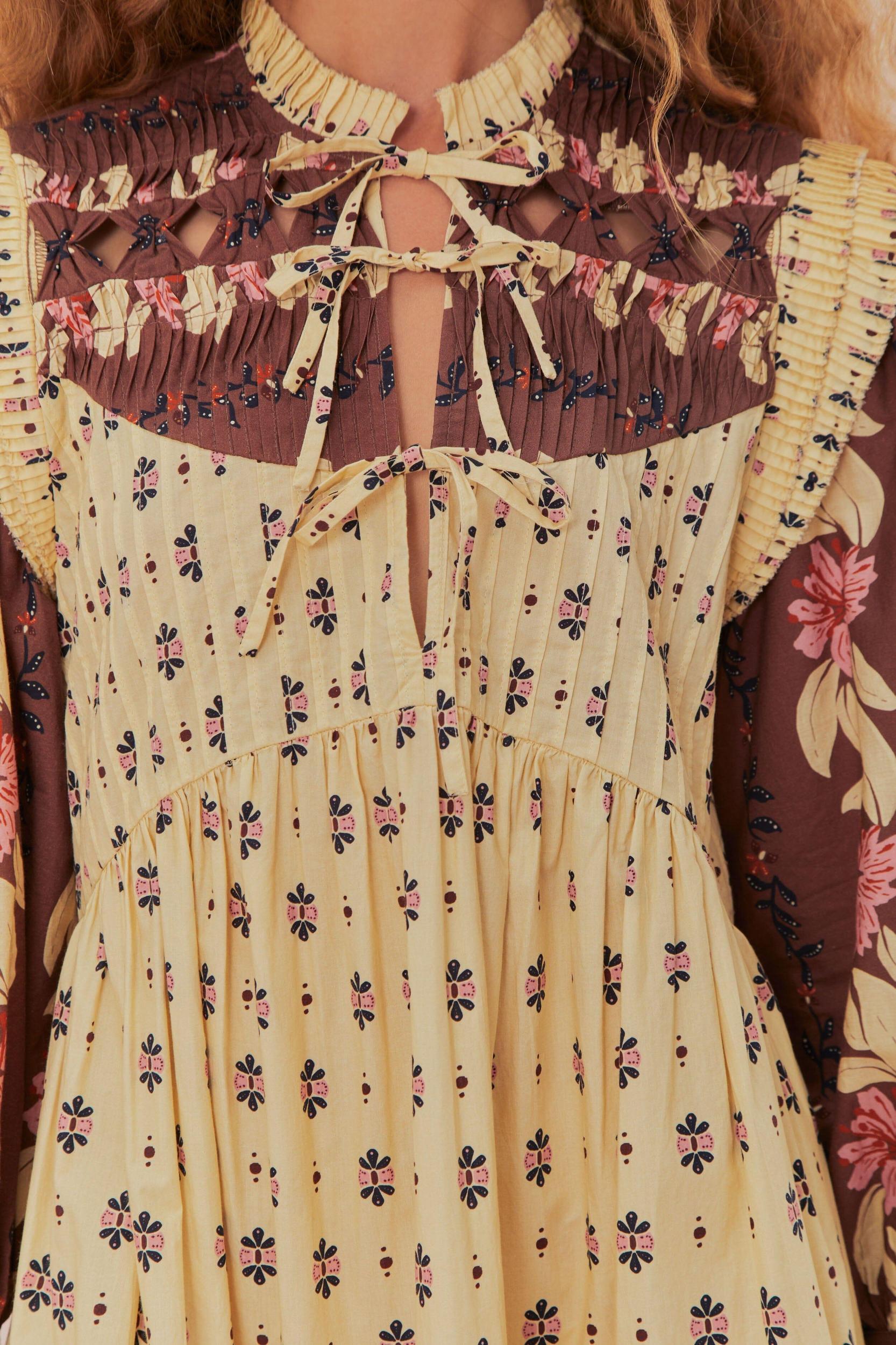 Ainika Maxi Floral Cream Open Yoke Mini Dress, AINIKA MAXI FLORAL CREAM / XS Product Image