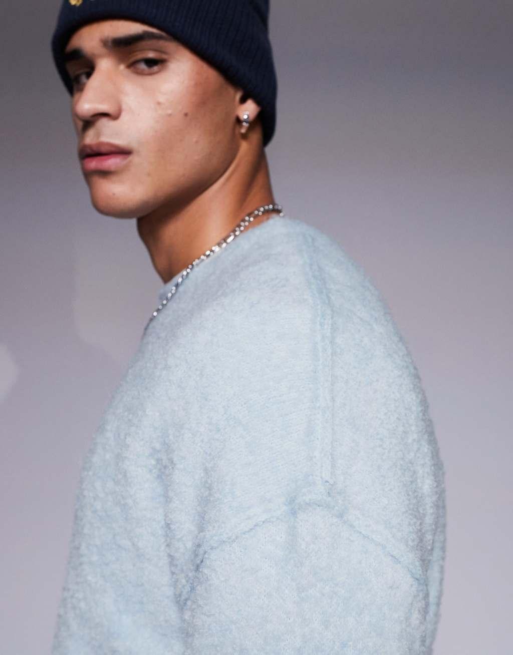 ASOS DESIGN relaxed knit textured sweater in light blue Product Image
