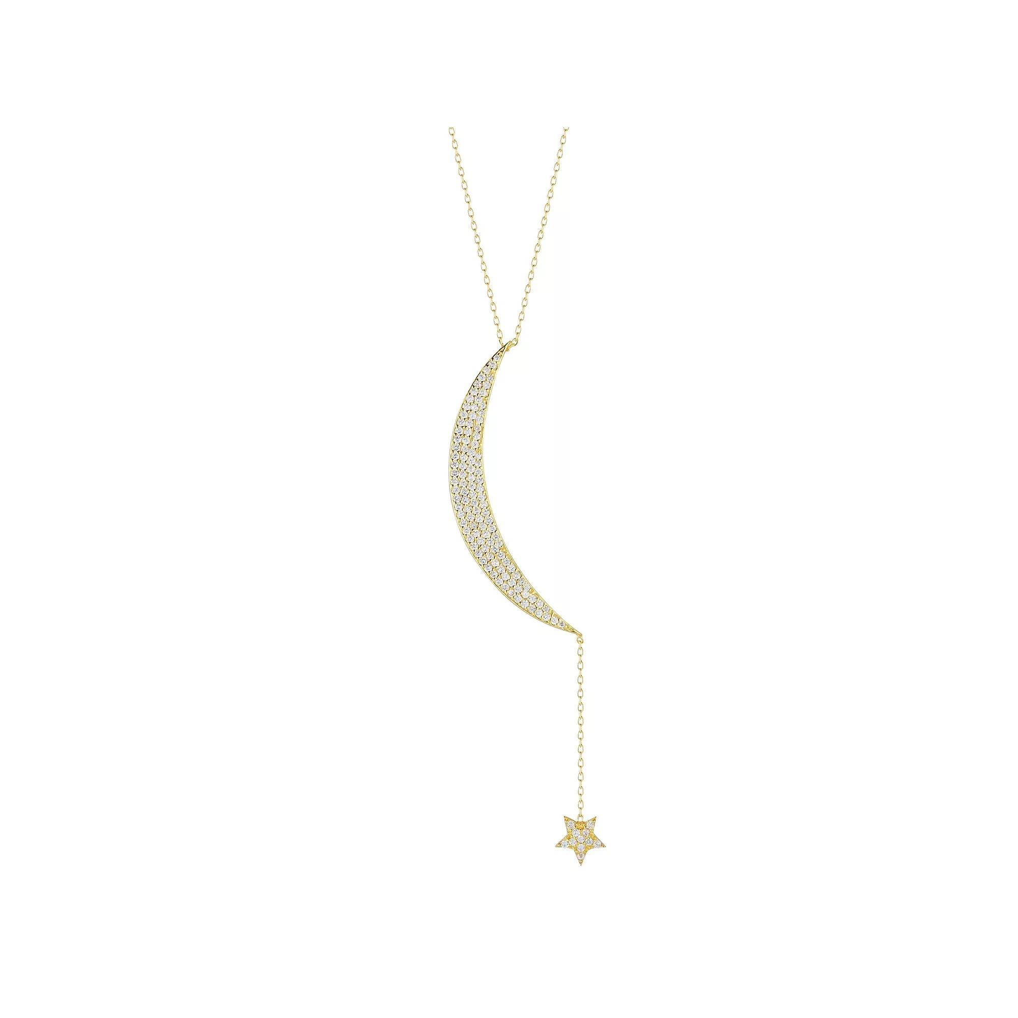Sunkissed Sterling Cubic Zirconia Moon & Star Pendant Drop Necklace, Women's, Size: 17", Gold Tone Product Image