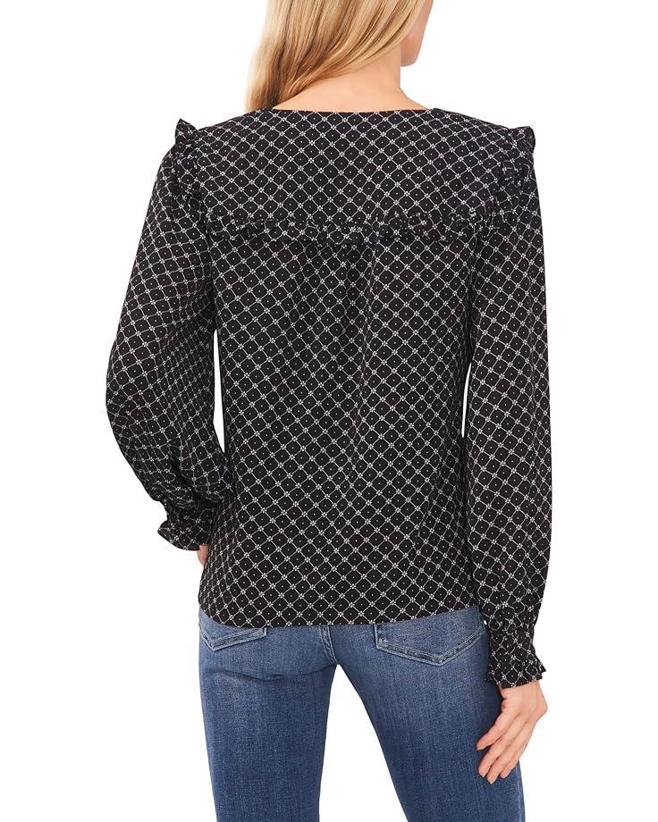 Elbow Sleeve Ruffle Cuff Crew Neck Blouse Product Image