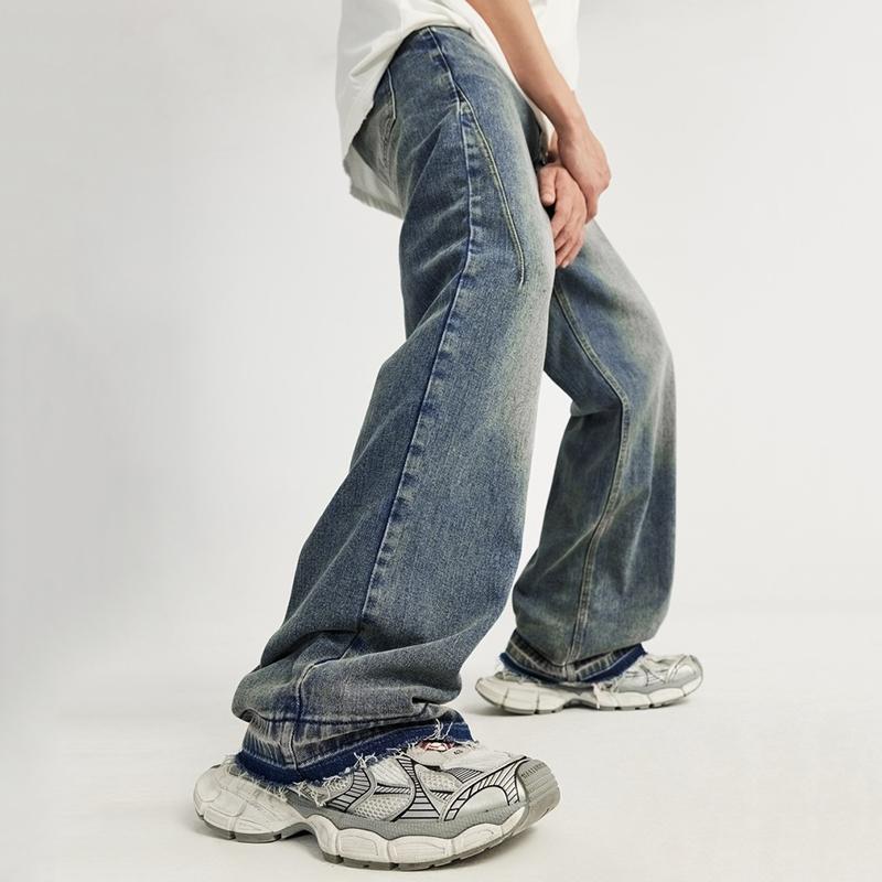 Trendy Street Raw Edge Washed Wide Leg Jeans Product Image