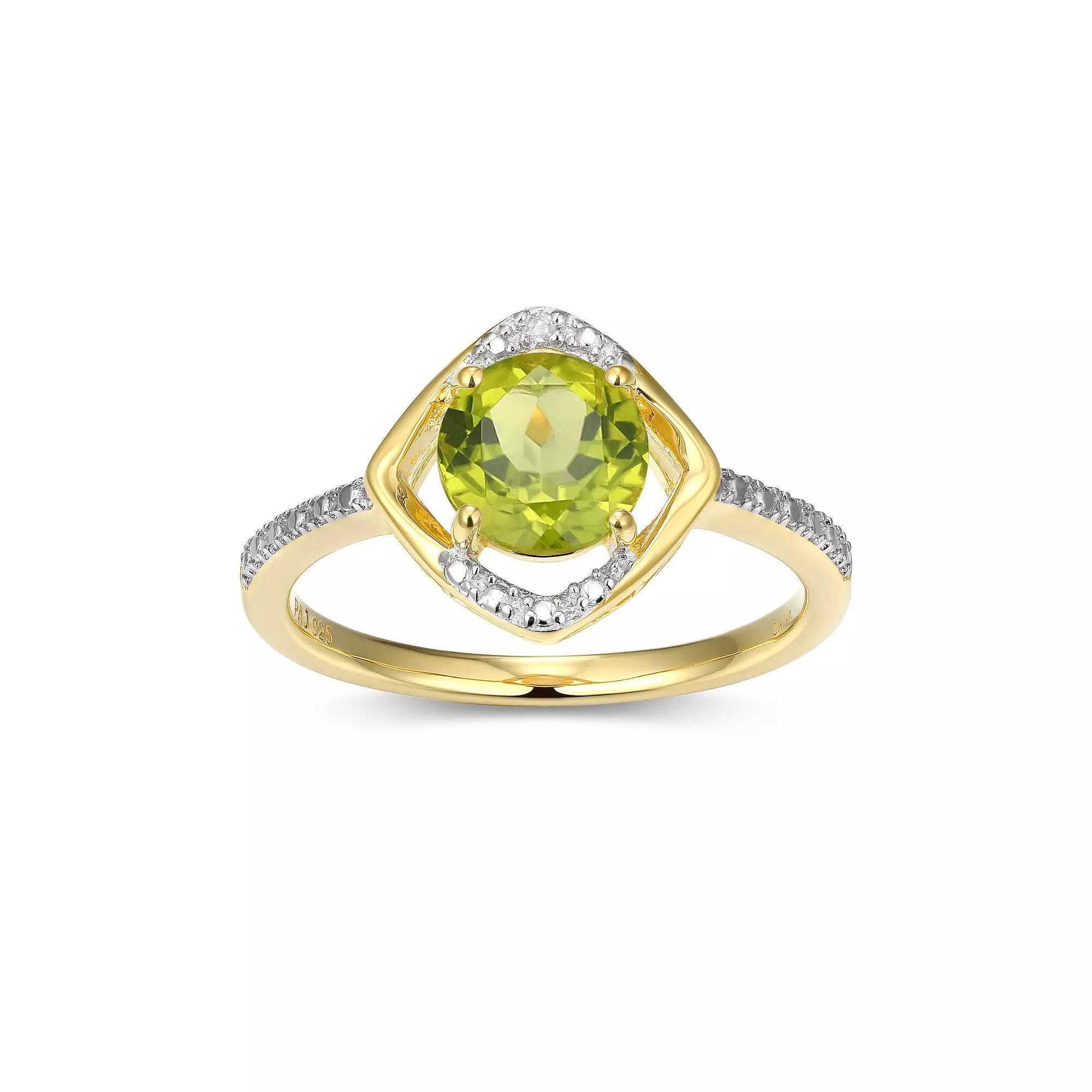 18k Gold Plated Sterling Silver Gemstone & Diamond Accent Halo Ring, Women's, August Gen Peridot Product Image