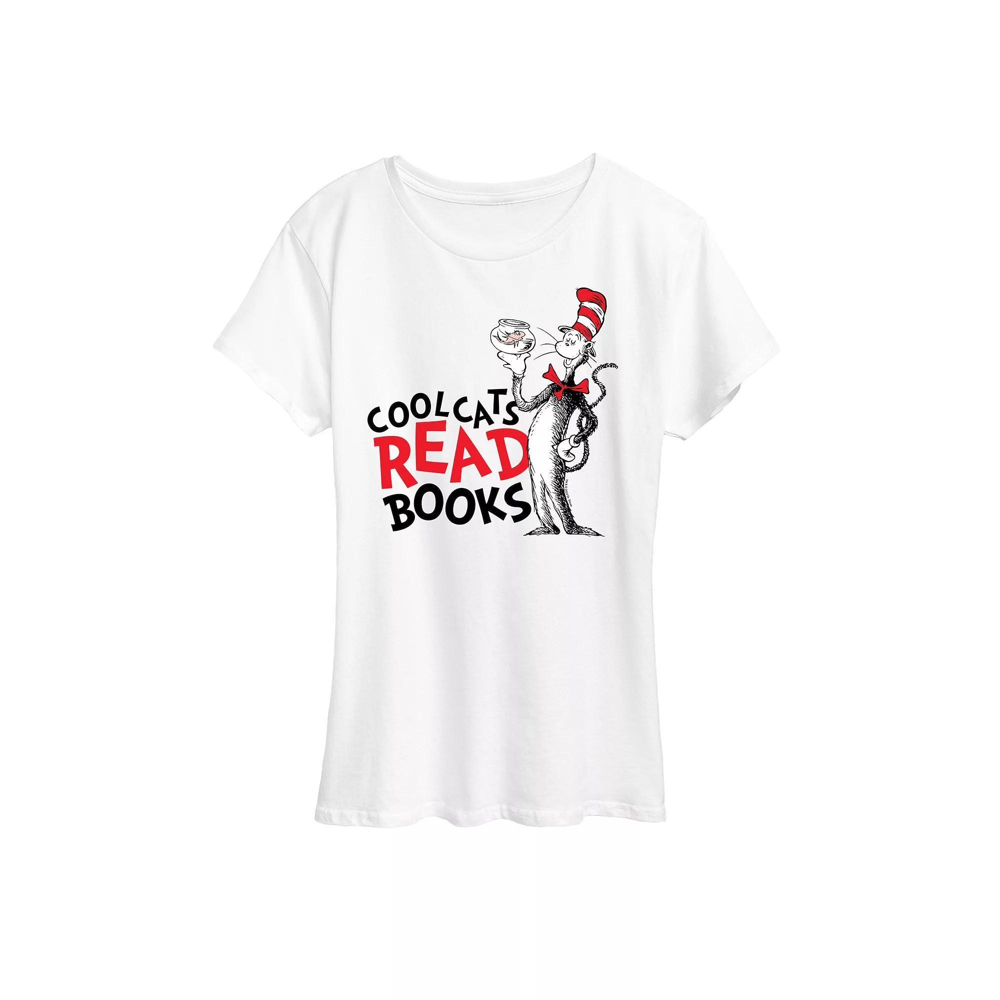 Womens Dr. Seuss Cool Cats Read Books Graphic Tee Grey Gray Product Image