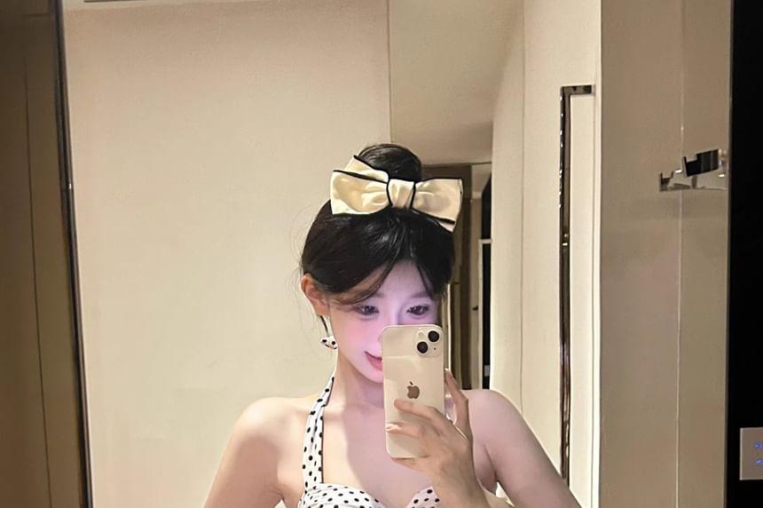 Halter-Neck Dotted Mini Layered Swimdress Product Image