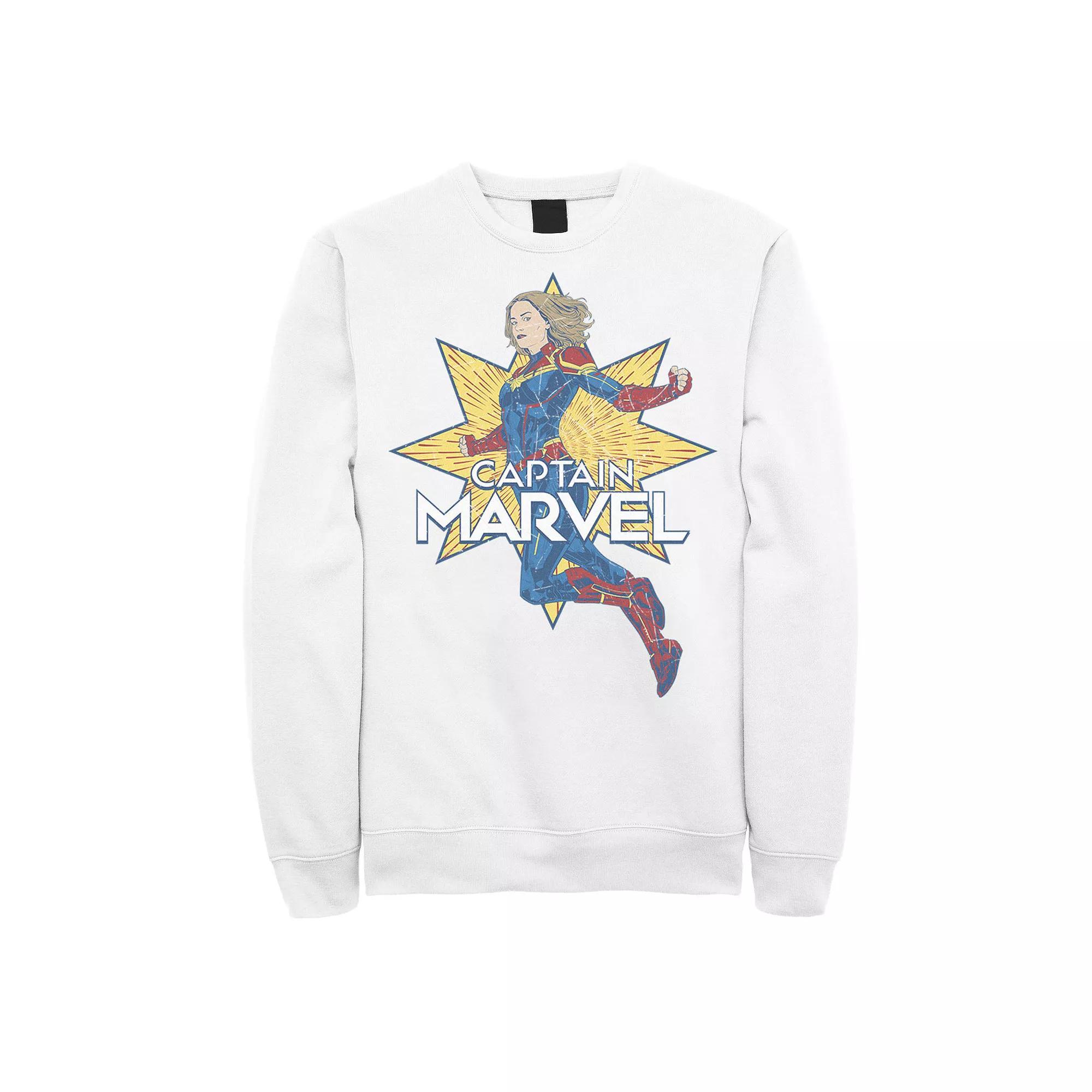 Men's Marvel Captain Marvel Sketch Portrait Logo Sweatshirt, Size: XL, White Product Image