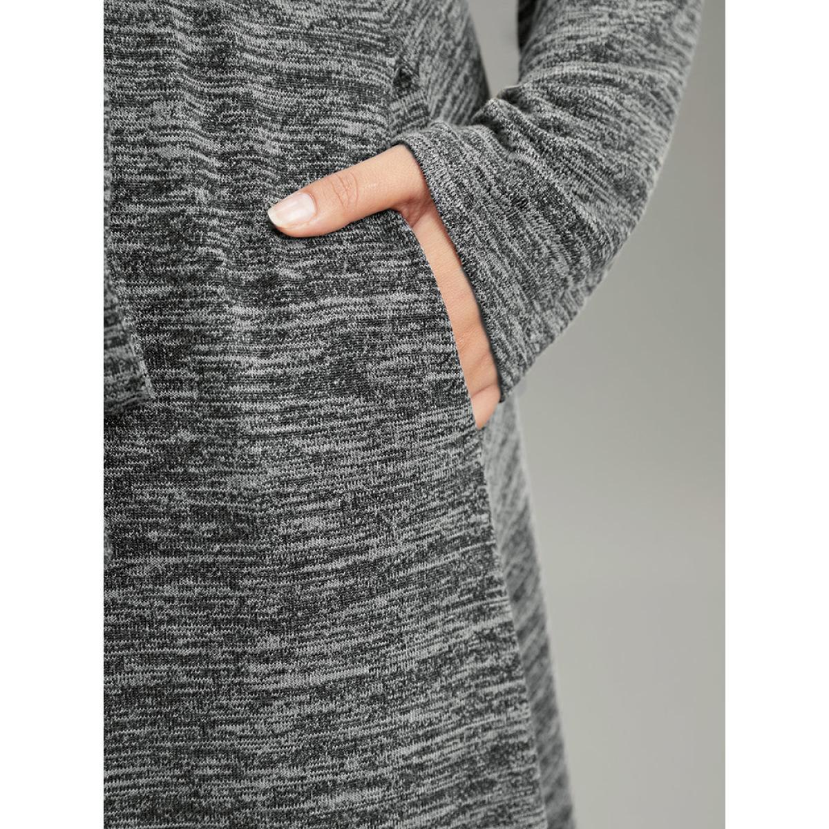 Plus Size Solid Pocket Elastic Waist Ties Split Hem Dress DimGray Women Casual Plain Lapel Collar Long Sleeve Curvy Midi Dress BloomChic 10/M Product Image