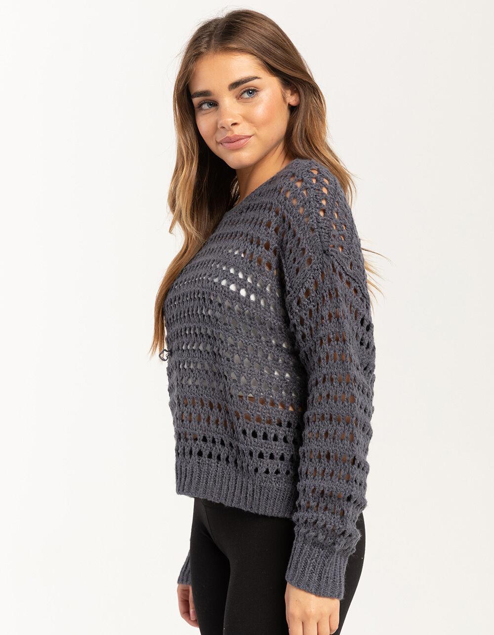 FULL TILT Essentials Open Knit Womens Pullover Sweater - SLATE Product Image
