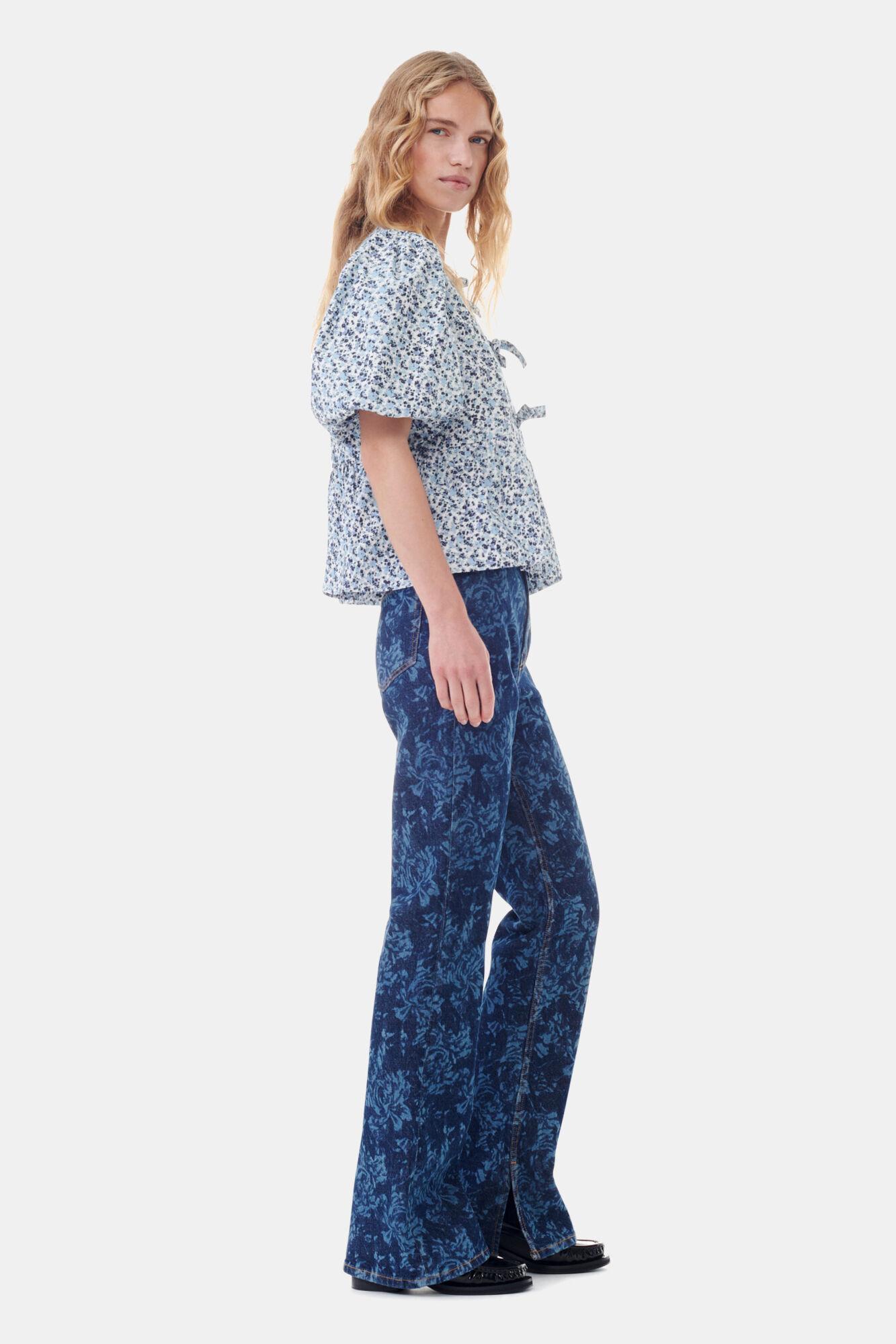 Floral Printed Cotton Poplin Peplum Blouse Product Image
