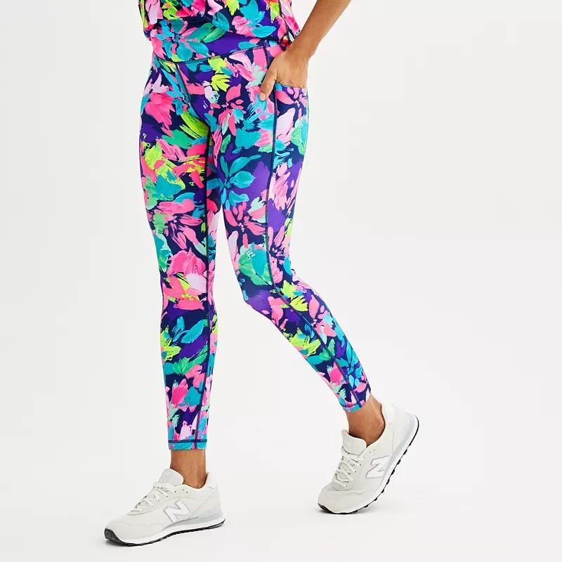 Womens Tek Gear Ultrastretch High-Waisted Side Pocket 7/8 Leggings Blue Foliage Product Image