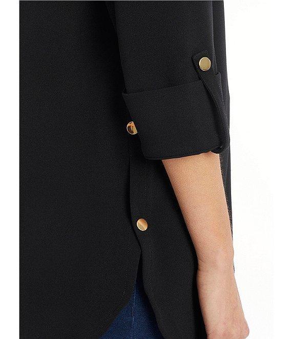Ming Wang Deco Crepe 3/4 Sleeve Zip Front Jacket Product Image