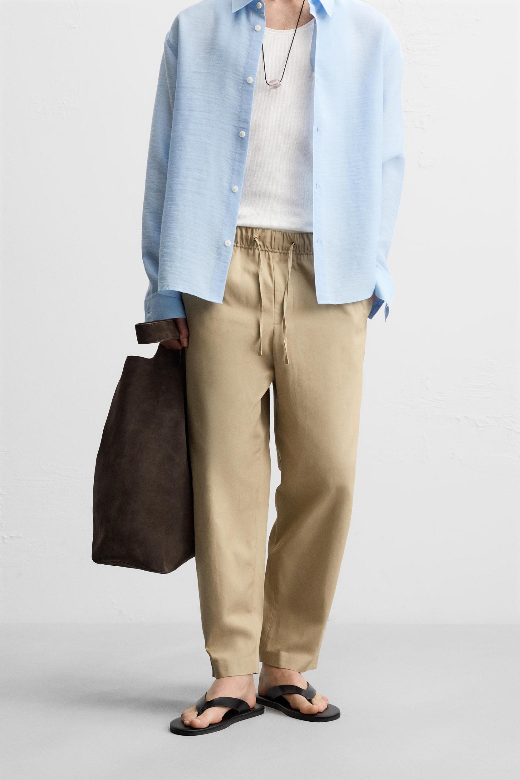 RELAXED FIT COTTON LINEN PANTS Product Image