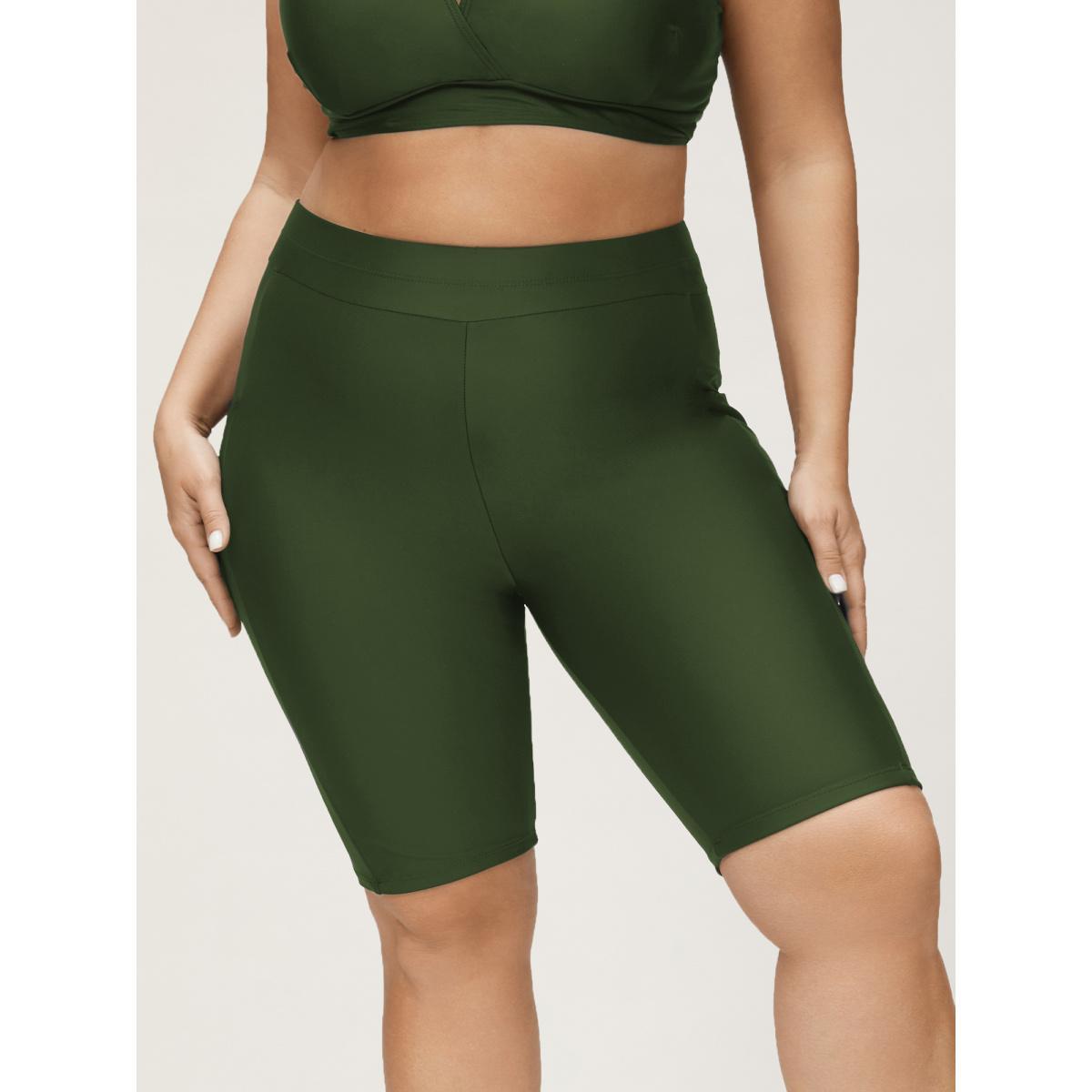 Plus Size Super Stretchy Pocket Skinny-Fit Swim Bottom Women's Swimwear ArmyGreen Beach Non High stretch Skinny High Rise Slanted pocket Curve Swim Bottoms BloomChic 28/5X Product Image