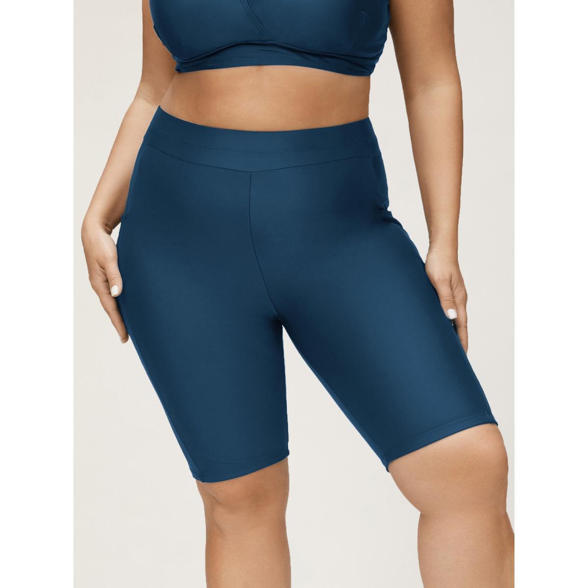 Plus Size Super Stretchy Pocket Skinny-Fit Swim Bottom Women's Swimwear Black Beach Non High stretch Skinny High Rise Slanted pocket Curve Swim Bottoms BloomChic 10/M Product Image