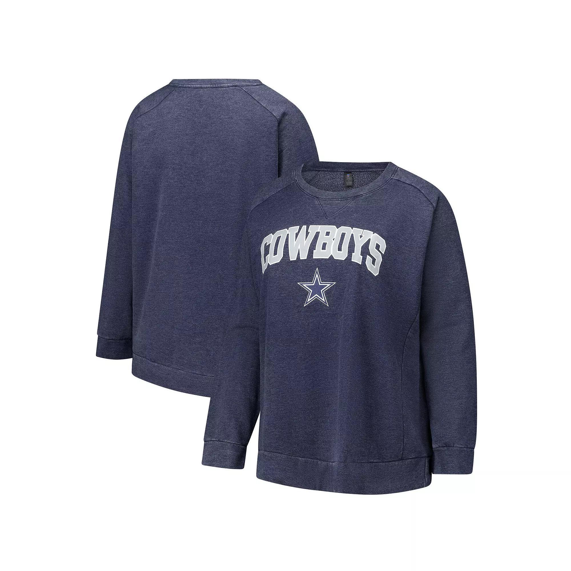 Women's Fanatics  Navy Dallas Cowboys Acid Wash Raglan Pullover Sweatshirt, Size: 2XL, Blue Product Image