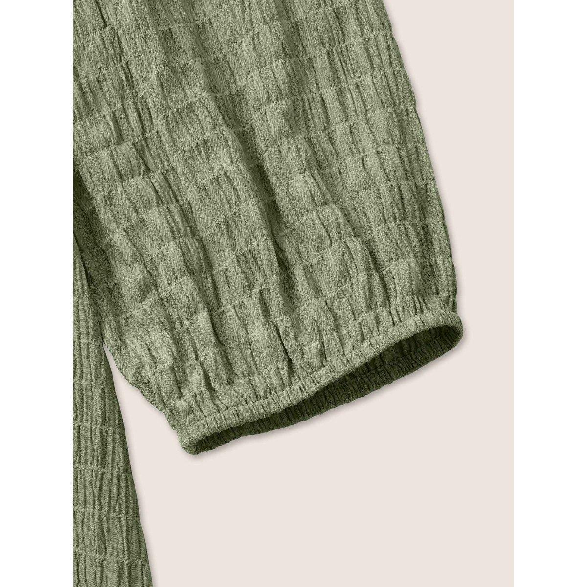 Plus Size Mint Plain Textured Gathered Ties Knot Neck Blouse Women Casual Half Sleeve Square Neck Everyday Blouses BloomChic 18-20/2X Product Image