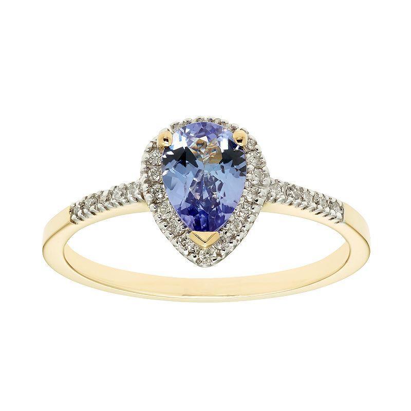 The Regal Collection 14k Gold Tanzanite & 1/10 Carat T.W. IGL Certified Diamond Teardrop Ring, Women's, Size: 7, Yellow Product Image