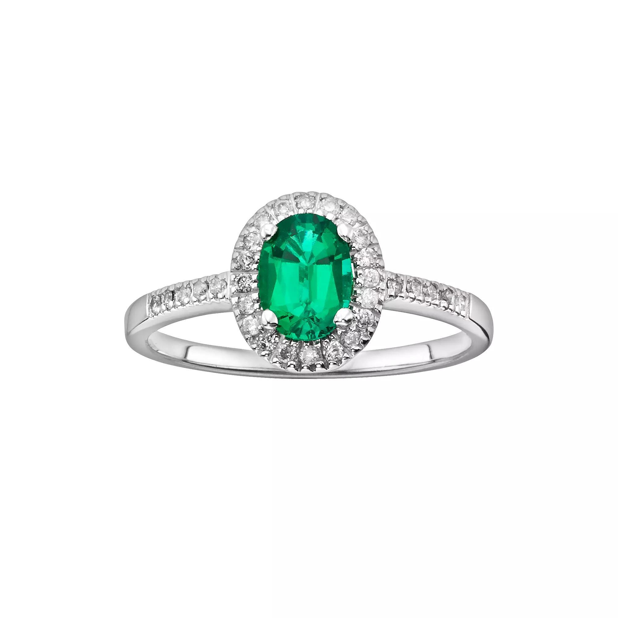 The Regal Collection 14k White Gold Genuine Emerald & 1/6-ct. T.W. IGL Certified Diamond Frame Ring, Women's, Size: 7, Green Product Image