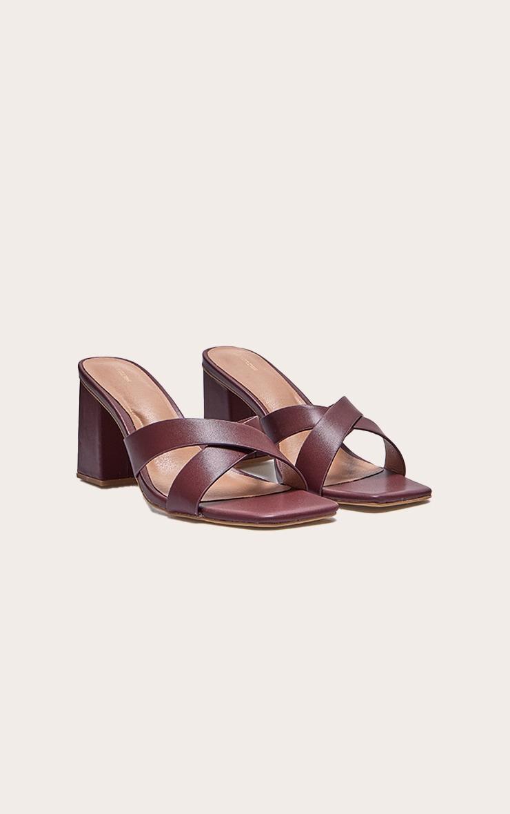 Burgundy Pu Cross Strap Block Heeled Mules Product Image
