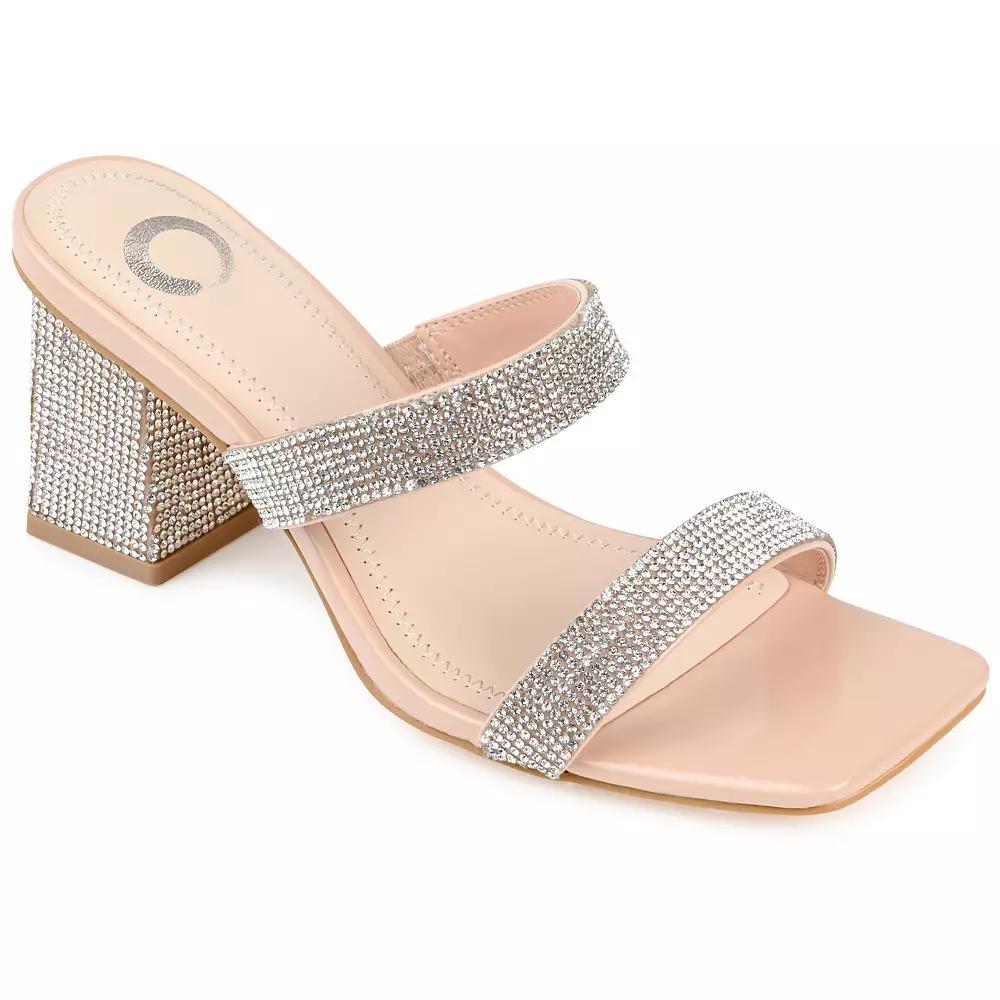 Journee Shandee Women's Tru Comfort Foam™ Rhinestone Block Heel Sandals, Size: 7, Beige Product Image